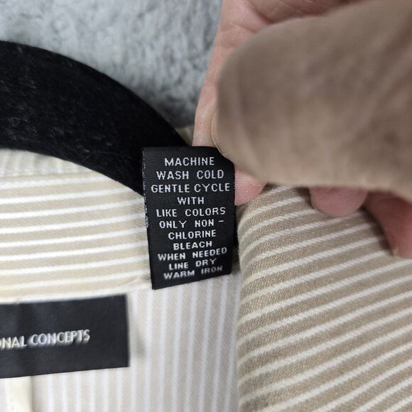 INC International Concepts Jacket Blazer Women L Tan White Stripe Casual Stretch - Picture 7 of 16